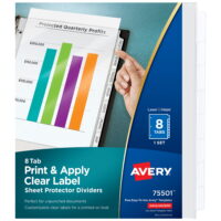 Avery Print & Apply Clear Label Sheet Protector Dividers, 8 White Tabs