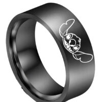Lilo And Stitch Stitch Character Face Black Stainless Steel Band Ring Size 8