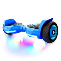 Swagtron Warrior T580 Hoverboard 220 Lbs Blue Music-Synced Bluetooth LED Lights 7.5 Mph LiFePo Battery UL-Compliant