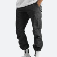 Floleo Men Flap Pocket Drawstring Elastic Waist Cargo Pants Straight-Fit Casual Pants Solid Trousers Relaxed Plus Size Long Pant