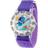Finding Dory, Nemo and Dory Girls' Plastic Time Teacher Watch, Purple Hook and Loop Nylon Strap