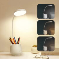 Yamyone USB Led Desk Lamp Rechargeable With Pen Holder & Phone Holder for Teenager,3 Eye-Care Brightness Modes and 360 Rotate Small Study Lamp for Kids College Dormitory Bedroom Office