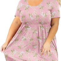 JuneFish Women's Plus Size Tunic Short Sleeve Top Trendy Style Flowy Loose T-Shirt