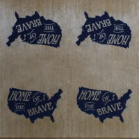 35.5' X 68' Panel - Packcloth United States of America 'Home of the Brave' 4th of July Patriotic USA Blue Silhouettes on Tan Burlap-Look Indoor/Outdoor Decorator Fabric by Panel (D245.13)