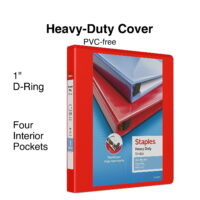 Staples Heavy Duty 1' 3-Ring View Binder Red (24669) 82694