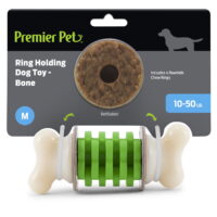 Premier Pet Ring Holding Dog Toy For Medium Dogs - Bone With Refillable, Rawhide Chew Rings - Durable Treat and Toy Combo for Long-Lasting Play