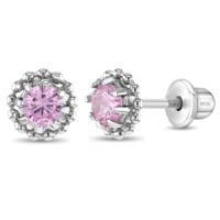Cluster of Gems Kids / Children's / Girls Earrings Screw Back - Sterling Silver