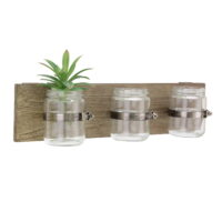 Stonebriar Rustic Wood Hanging Decorative Glass Jar Containers