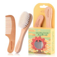 PENGXIANG 2 Pack Wooden Baby Hair Brush and Comb Set for Newborns and Toddlers | Natural Soft Bristles for Cradle Cap | Wood Bristles Baby Brush for Massage | Perfect for Baby