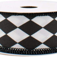 Black White Diamonds Harlequin Ribbon - 1 1/2' x 10 Yards, Argyle, Black Wire Edged, Christmas, Mardi Gras, Wedding, Wreath