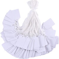 Price Tags with String Attached, 100pcs White Smooth Surface Marking Merchandise Strung Tags Writable Label Hang Tags for Pricing Gift Jewelry Clothing Yard Sale Garage Supplies 1.75 x 1.093 inch