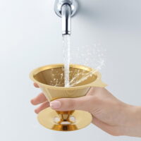 TOPINCN Stainless Steel Titanium Gold Pour Over Coffee Dripper Filter with Cup Stand and Handle