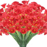 Coolmade 12 Bundles Artificial Flowers Outdoor UV Resistant Flowers No Fade Faux Plastic Plants Garden Porch Window Box Decorating (Red)