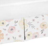 Watercolor Floral Yellow And Pink Dust Ruffle Crib Skirt by Sweet Jojo Designs