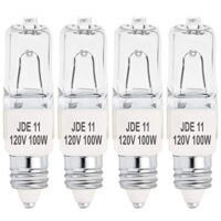4-Pack JDE11 120V 100W Halogen JDE11 100W Bulb Warm White 100 Watt T4 E11 Bulb JD E11 T4 100W for Chandeliers, Pendants, Table Lamps, Cabinet Lighting, Mini-Candelabra Base T4 Bulb, by Bluex Bulbs