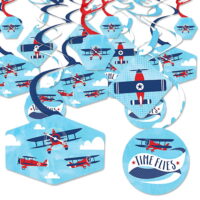 Taking Flight - Airplane - Vintage Plane Baby Shower or Birthday Party Hanging Decor - Party Decoration Swirls - Set of 40