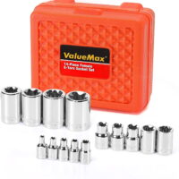 ValueMax 14-Piece Female E-Torx Star Socket Set, 1/4', 3/8' and 1/2' Drive, Female External Star Socket Set with Rail, E4-E24 Torque Socket Set, Cr-V Steel