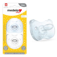 Medela Baby Pacifier, Blue and Clear, 0-6 Months with Sterilizing Case, 2-Pack, Soft Silicone, BPA-Free, Designed for Breastfeeding Babies, Supports Natural Suckling
