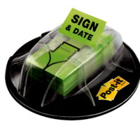 Post-It Sign and Date Flags, 1', Green Grip Dispenser, 200 Flags