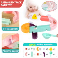 LNKOO Kids Bath Toys Fun Slide Splash Water Ball Track Stick with Suction Wheels Bathroom DIY Builder Blocks Toys Summer Children Bathtub Toy for Kids Boys Girls Age 1 2 3 4 5 6 7 Years Old
