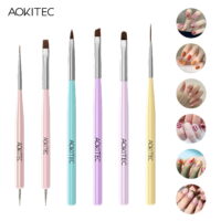 Aokitec Nail Art Brushes 6pcs Set Gel Polish Nail Art Design Pen Painting Tools with Nail Extension Gel Brush Builder Gel Brush Nail Dotting Pen & Nail Art Liner Brush for Salon at Home DIY Manicure