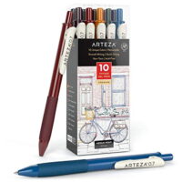 Arteza Colored Gel Pens, 10 Pack of Assorted Colors, 10 Unique Vintage Colors, 0.7 mm Fine Tip, Retractable, For Journaling, Drawing, Doodling, and Notetaking