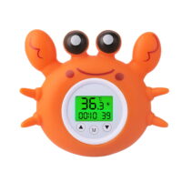 Carevas Bath Thermometer with Room Temperature Tri-color Backlit Display Fahrenheit and Celsius Lovely Crab Shape Floating Bath Toy Bathtub Safety Temperature Thermometer
