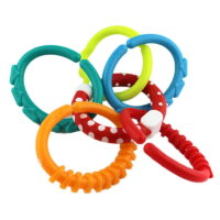 6Pcs Baby Teether Rings, Rainbow Circle Link Baby Toys, Soother Infant Teething Crib Bedding Stroller Hanging Montessori Toy