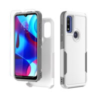Xhy Moto G Pure Case With Screen Protector Military Grade Full Body Double Layer Protection Shock and Drop Resistant TPU Durable Removable for Motorola Moto G Pure Phone Case -White Grey