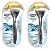Schick Quattro Razor & Cartridges, Titanium Coated Blades, 1 Razor, 2 Cartridges (Pack of 2)