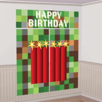 TNT Minecraft Birthday Party Wall Decorating Kit, 65' x 75', 5 pcs - Multicolor Pixelated Video Game Backdrop and Scene Setter