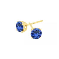 10k Yellow Gold Plated 3 Ct Round Created Blue Sapphire Stud Earrings