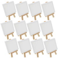 12 Pack U.S. Art Supply 3' x 3' Stretched Canvas with 5' Mini Natural Wood Display Easel Kit, Artist Tripod Holder Stand