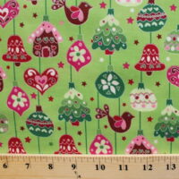 Cotton Christmas Ornaments Bells Gingerbread Houses Birds Christmas Trees Stars Winter Holidays Festive Decorations Evergreen Mistletoe Pearl Green Cotton Fabric Print by the Yard (j9219-129)