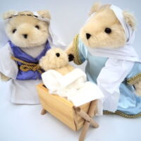 DENTT A Teddy Bear Christmas Nativity Set, Joseph, Mary And Baby Jesus In Manger