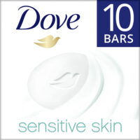 Dove Moisturizing Beauty Bar Sensitive Skin Effectively Washes Away Bacteria While Nourishing Your Skin for Softer Skin, Fragrance-Free, Hypoallergenic Beauty Bar 3.75 oz, 10 Bars