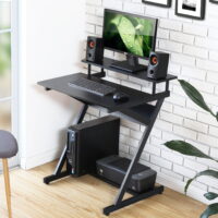FITUEYES Computer Desk Gaming Writing Desks with Monitor Shelf for Home Office Study,Black