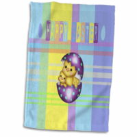 3dRose Chicks in Cracked Purple with Green Dots Egg, Happy Easter, Plaid - Towel, 15 by 22-inch