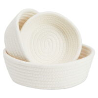 3 Pieces Small White Cotton Rope Woven Storage Basket, Nesting Montessori Bin for Organizing Shelves, 3 Sizes