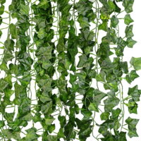 KASZOO 12pcs 84 Ft Fake Ivy Leaves Fake Vines Artificial Ivy（Green）, for Wedding Wall Decor, Party Room Decor