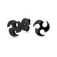 Blade Ninja Star Stud Earrings Black IP Plating Stainless Steel 7 MM