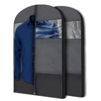 Plixio 43' Black Garment Bags for Travel or Hanging Clothes Storage - Suit Bags Carriers Covers for Men & Women - Dresses, Shirts, Fur Coats, Jackets - Zippered Breathable Gusset Clothing Storage Bags
