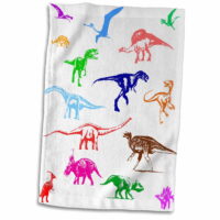 3dRose Colorful images of dinosaurs, herbivores and raptors on white - Towel, 15 by 22-inch