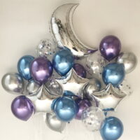 Sweet Moon 24 Piece Moon and Star Balloons Bouquet - Baby Shower, Birthday, Gender Reveal, Eid, and Ramadan Party Decoration (Blue & Purple)