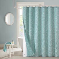 Better Homes & Gardens Aqua 14 Piece Jacquard Slub 72'x72' Shower Curtain Set with Polyester Liner and 12 Metal C- Hooks