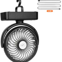 Portable Battery Fan 5000mAh Rechargeable, Camping Fan with Light, Foldable with Hook, for Tent RV Outdoor