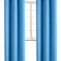 2 panels K68 turquoise color 100 % blackout thermal light blocking drapes for sliding patio window curtain top grommets noise reducing 37' wide X 63' length each panel
