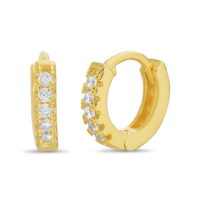 TwoBirch Round Prong Set CZ Diamond Simulant Small Hoop Earrings for Women 14k Yellow Gold Plated Silver