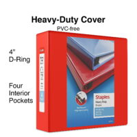 Staples Heavy Duty 4' 3-Ring View Binder Red (24698) 82661