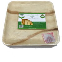 TXV Mart Disposable Palm Leaf Plates Square 10 Inch 25 Pack 100% Natural, Biodegradable and Compostable, Heavy Duty, Party, Weddings, Picnic, Holidays